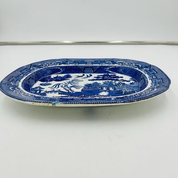 Warranted Staffordshire W. Adams & Sons England Blue Willow Platter 11.25" x 9" - Picture 4 of 8